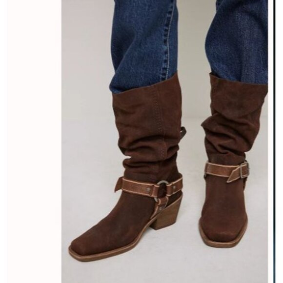 NEW Free People Denver Double Buckle Boots Womens 8.5 Chocolate Brown Western - Picture 1 of 11